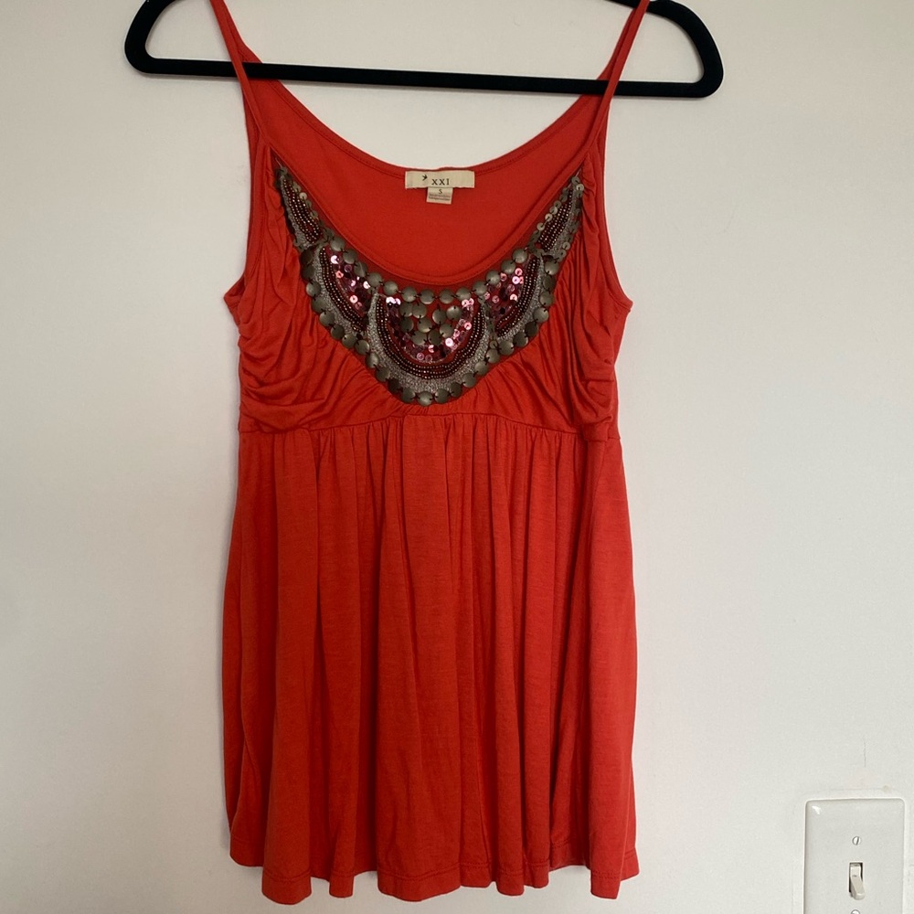 XXI Forever 21 burnt orange Embellished Babydoll Tank Top size small